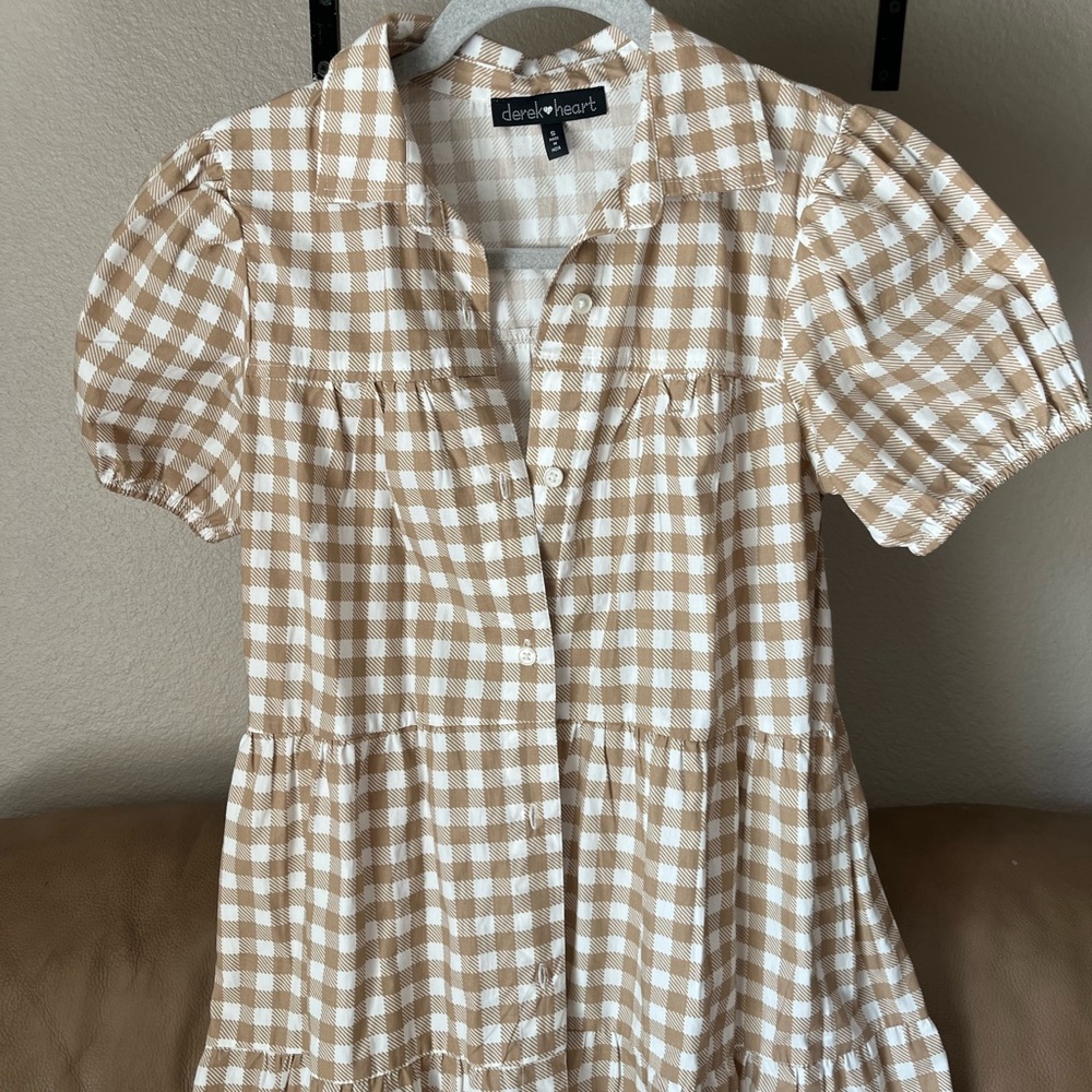 Derek Heart Tan Gingham Mini Dress - Picture 2 of 3